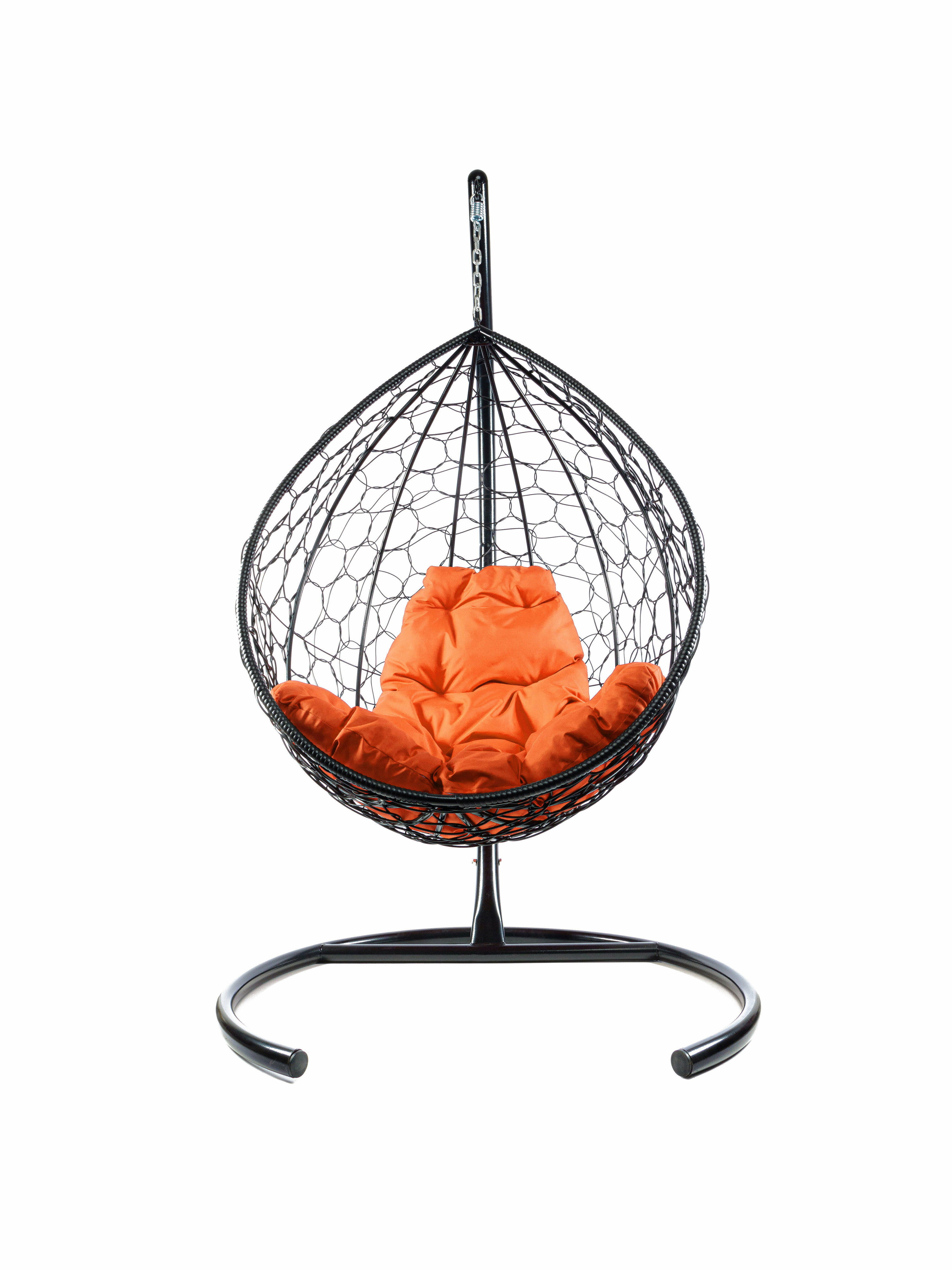 Подвесное кресло ротанг чёрное, оранжевая подушка - фотография № 1
