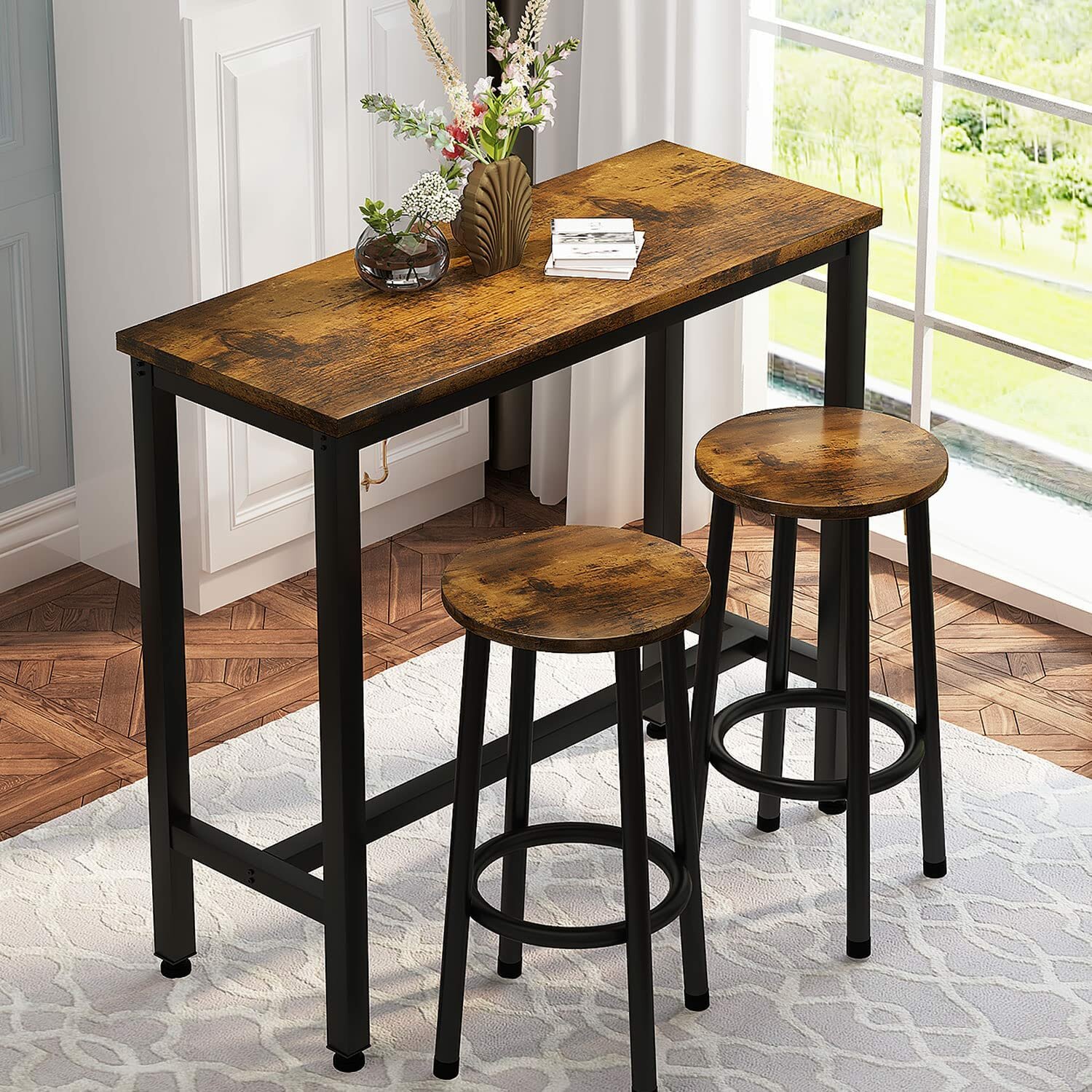 Комплект обеденной мебели Челси коричневый из 3-х предметов в стиле Лофт (1 стол /2 стула) - фотография № 2