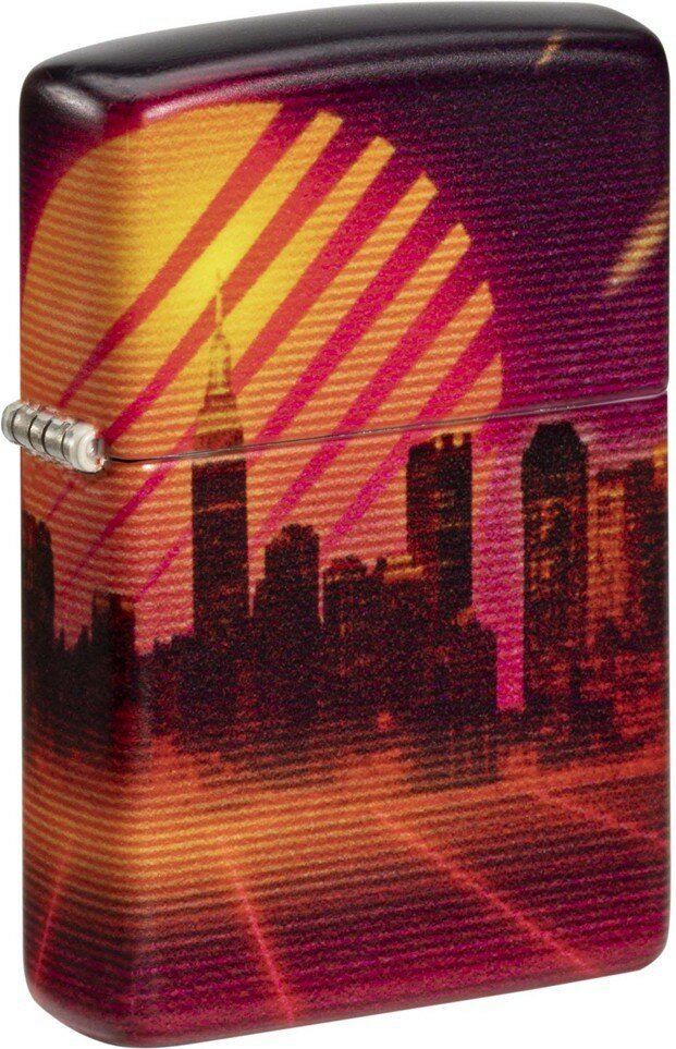 Зажигалка ZIPPO Cyber City с покрытием 540 Matte, латунь/сталь, оранжевая 38x13x57 мм - фотография № 1