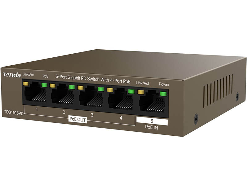 Коммутатор TENDA G1105PD (IP-COM) (5 портов Ethernet 10/100/1000 Мбит/сек 4xPoE IEEE 802.3af 15.4W (max 30W)) (G1105PD)