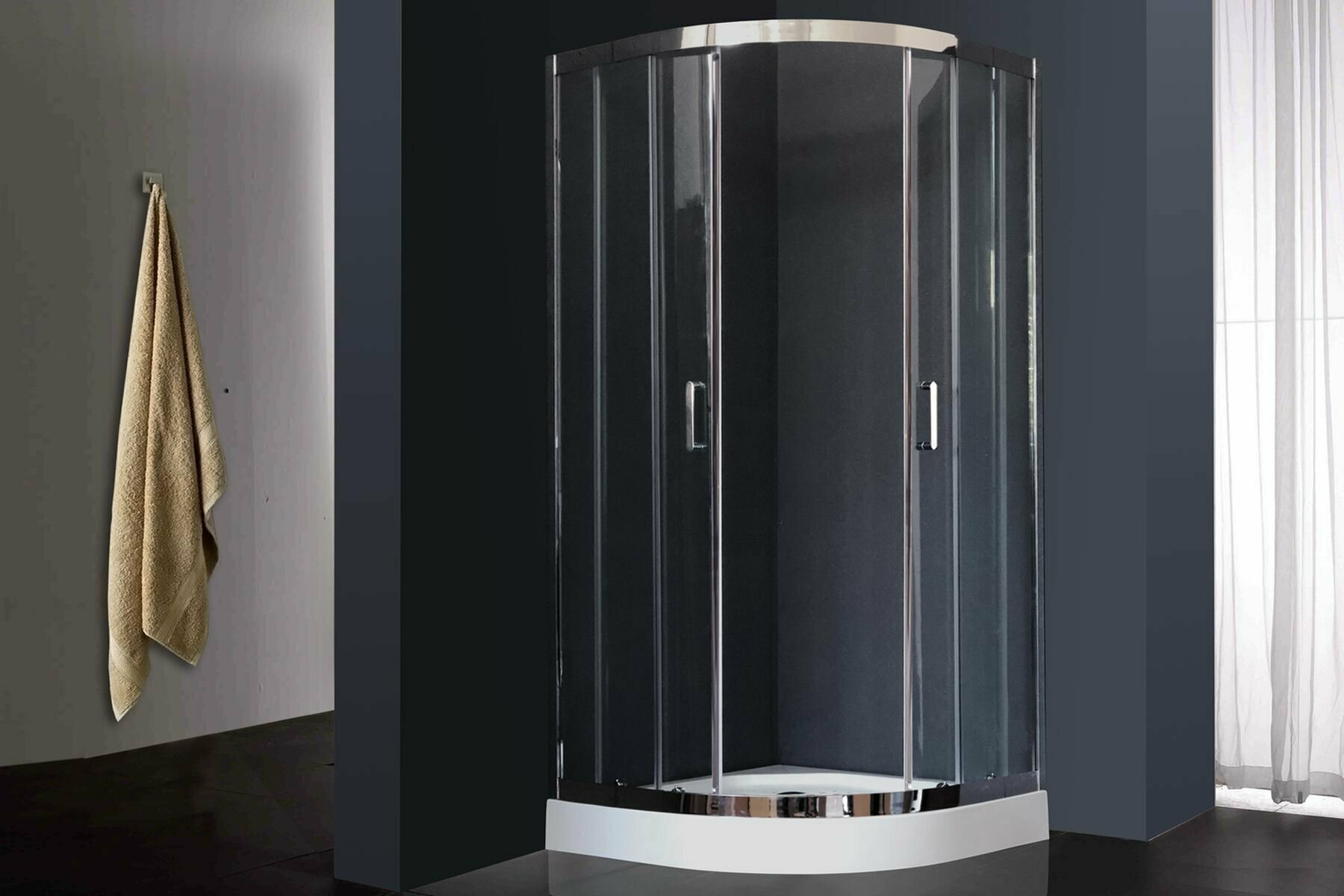 фото Душевой уголок 90х90х185 Royal Bath стекло матовое четверть круга 6мм профиль хром