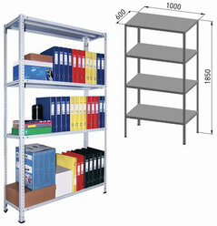 Стеллаж металлический практик "MS", 1850х1000х600 мм, 4 полки, MS 185/100х60/4