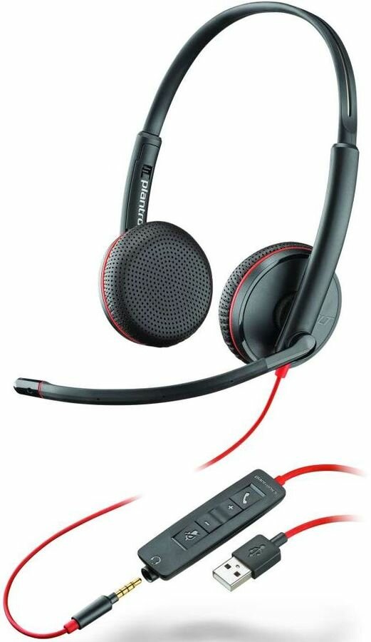 Гарнитура Plantronics Blackwire C3225, для контактных центров, накладные, черный / красный [20974