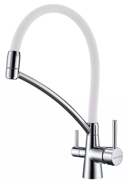 Смеситель для кухни Paulmark Siegen Si213111-CRw с гибким изливом, подключением к фильтру, хром/белый