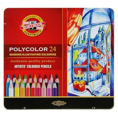 Карандаши художественные PolyColor 3824, 24 цвета, мягкие, в металлическом пенале 1555871 .