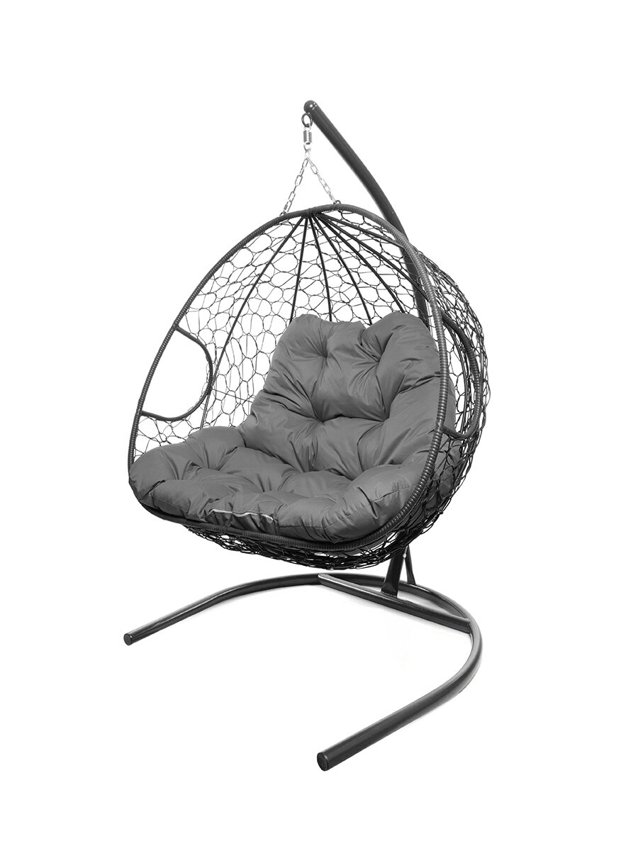 Подвесное кресло M-group для двоих с ротангом серое серая подушка