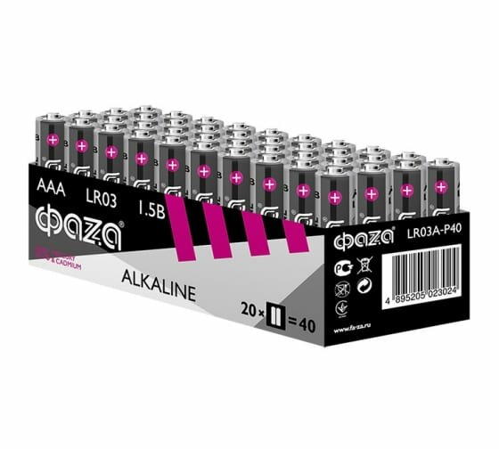 Элемент питания LR03 (AAA) алкалиновая ФАZА Alkaline Pack-40 | код. 5023024 | JazzWay ( упак.9шт.)