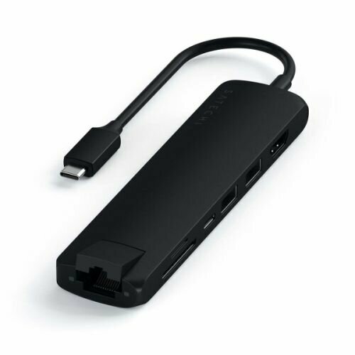 Док-станция Satechi Type-C Slim Multiport with Ethernet Adapter, Gigabit Ethernet, USB-C PD, 2хUSB 3.0, 4K HDMI, micro/SD, чёрный