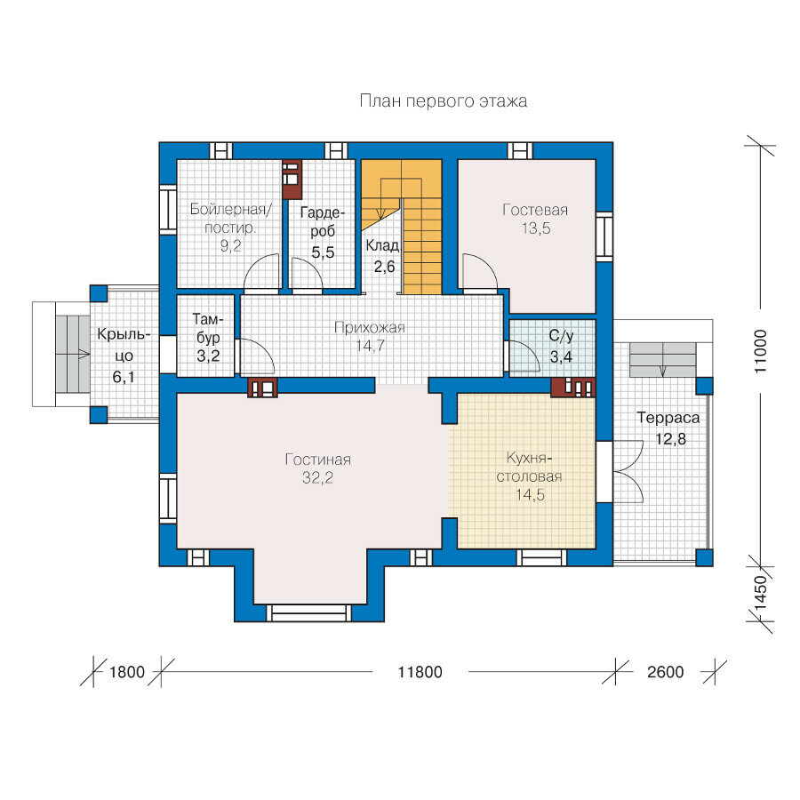 57-30-Catalog-Plans - Проект двухэтажного дома из газобетона с террасой - фотография № 1
