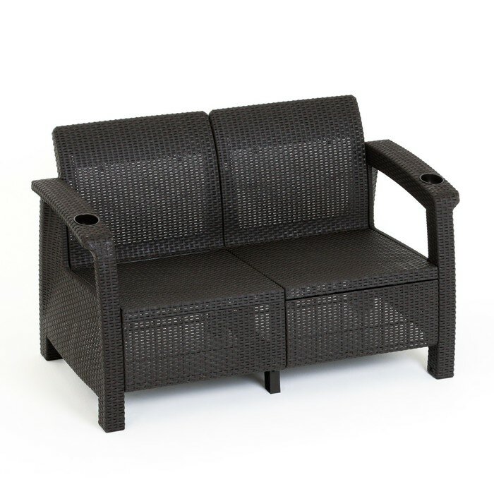 Комплект мебели: диван, 2 кресла, стол квадратный, коричневого цвета - фотография № 2