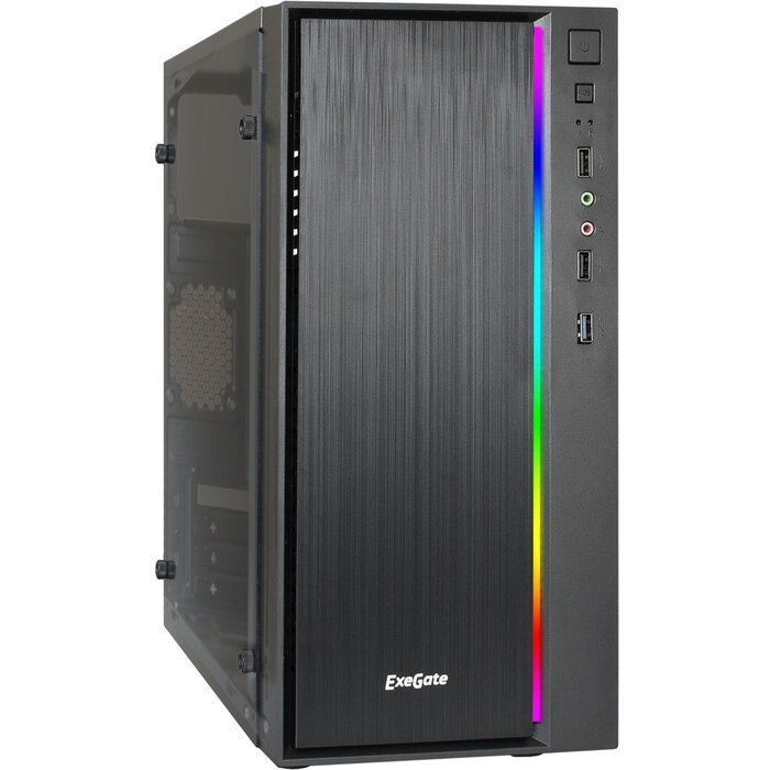 Корпус Minitower ExeGate mEVO-9301-RGB (mATX, БП 600NPX , с окном, 2хUSB+1хUSB3.0, HD аудио, черный с RGB подсветкой)