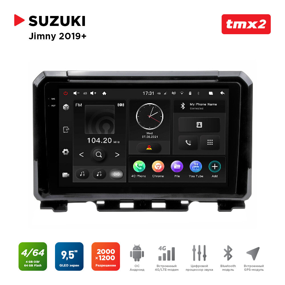 Автомагнитола Suzuki Jimny 19+ (MAXIMUM Incar TMX2-1701-4) Android 10/2000*1200, BT, wi-fi, 4G LTE, DSP, 4-64Gb, 9.5"