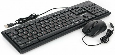 Комплект клавиатуры и мыши Гарнизон GKS-126, проводное подключение, черный цвет