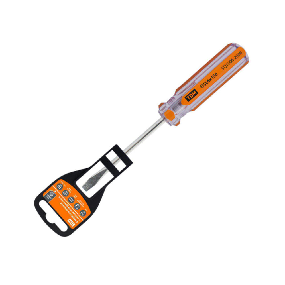 фото Отвёртка шлицевая TDM, Гранит, прозрачная рукоятка, SL6.0X150, цвет: оранжевый