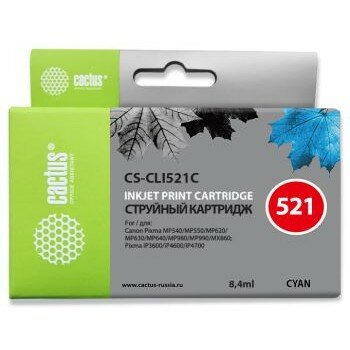 Cactus CLI-521C Картридж для Canon MP540 620 630 980 PIXMA iP4700, голубой