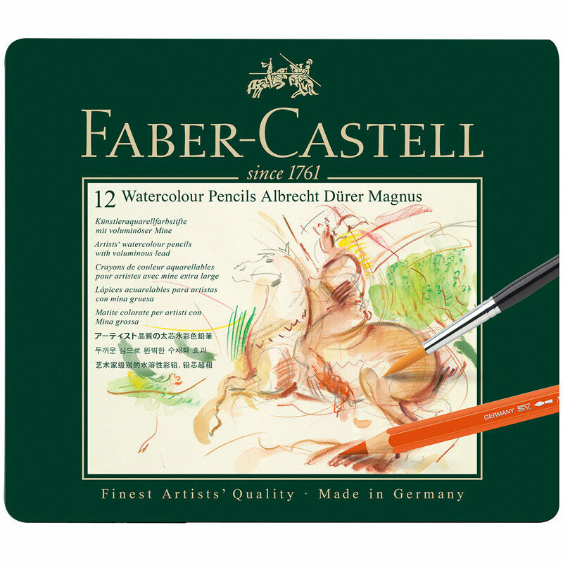 Карандаши акварельные художественные Faber-Castell "Albrecht D?rer Magnus", 12цв., утолщ., заточен., метал. коробка, 286941