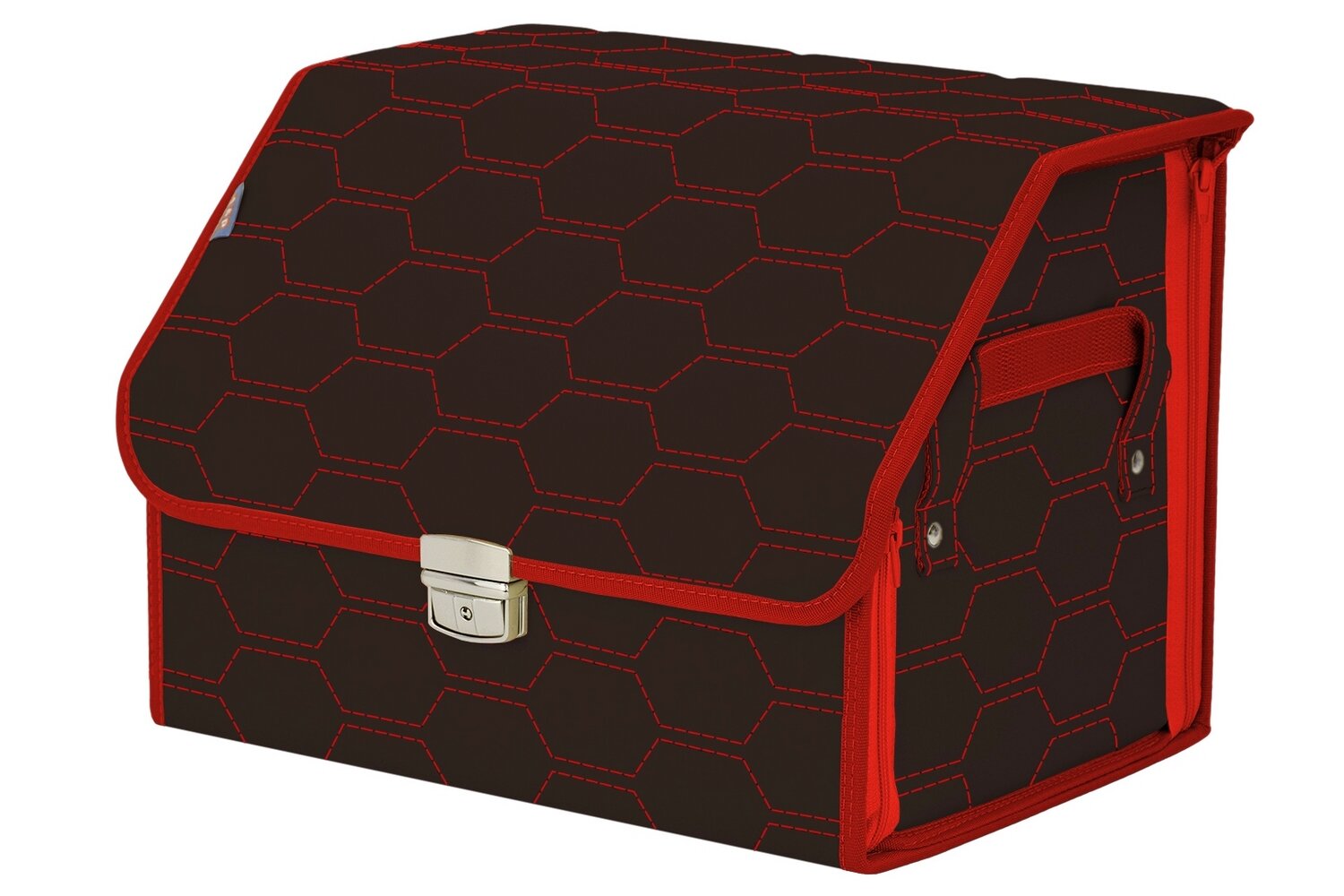 Органайзер-саквояж в багажник "Союз Премиум" (размер M). Цвет: коричневый с красной прострочкой Соты.