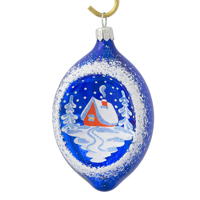 Елочка Стеклянная елочная игрушка Сосулька - Зима 11 см синяя подвеска С 1583