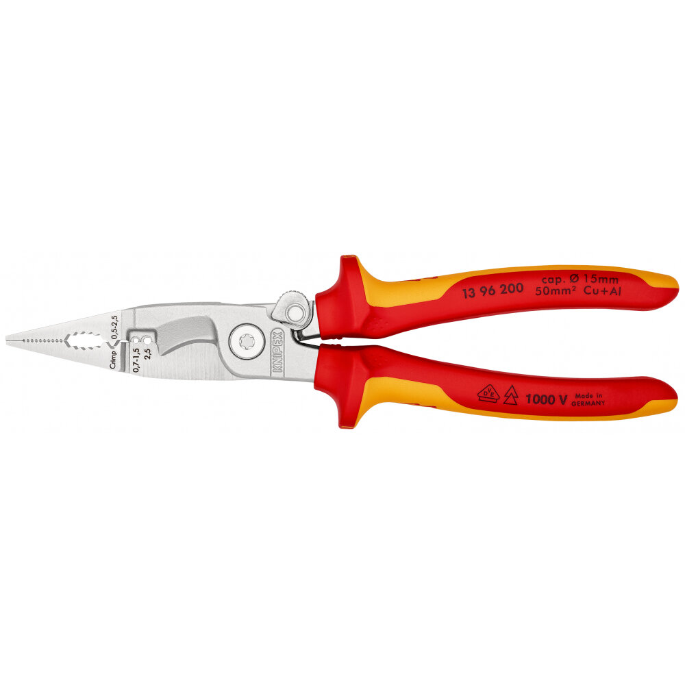 KNIPEX Клещи электромонтажные VDE 6-в-1 зачистка: 0.75 - 1.5 + 2.5 мм L-200 мм KN-1396200SB