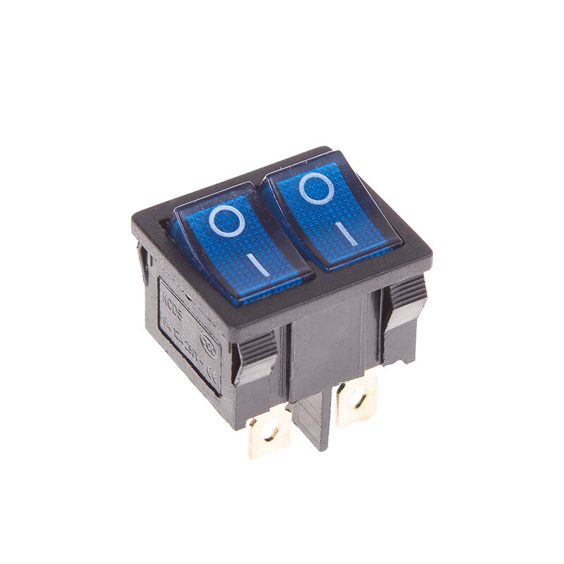 Выключатель клавишный 250V 6А (6с) ON-OFF синий с подсветкой Двойной Mini Rexant 10шт