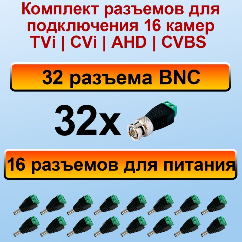 Комплект разъемов для 16 видеокамер (TVi|CVi|AHD|CVBS)