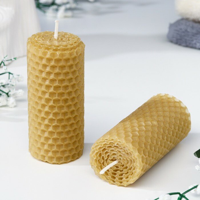 фото Набор свечей из вощины медовая с добавлением эфирного масла "Мята" 8 см, 2 шт
