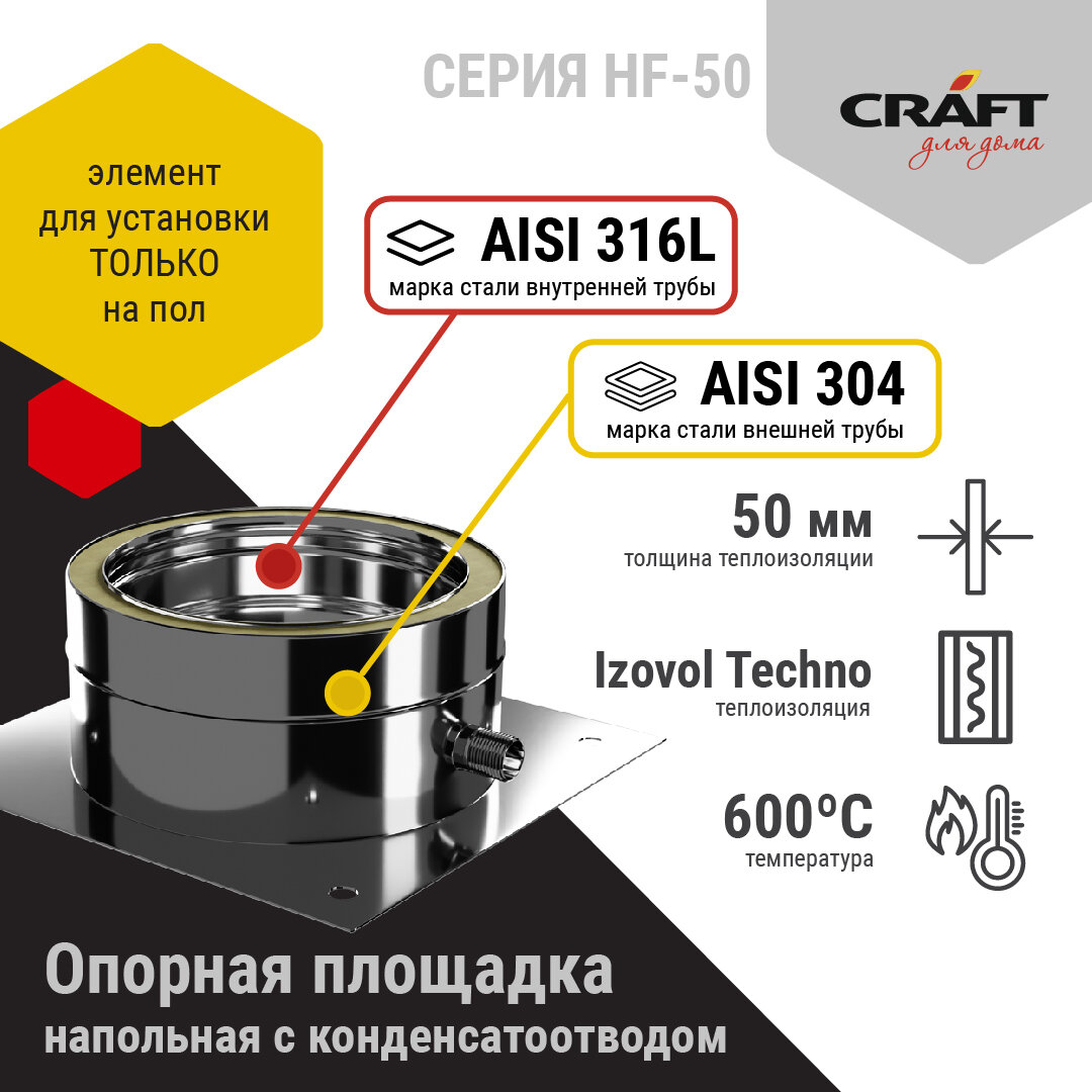 Craft HF-50 опорная площадка с кон-отводом напольная (316/0,8/304/0,5) Ф200х300 - фотография № 2