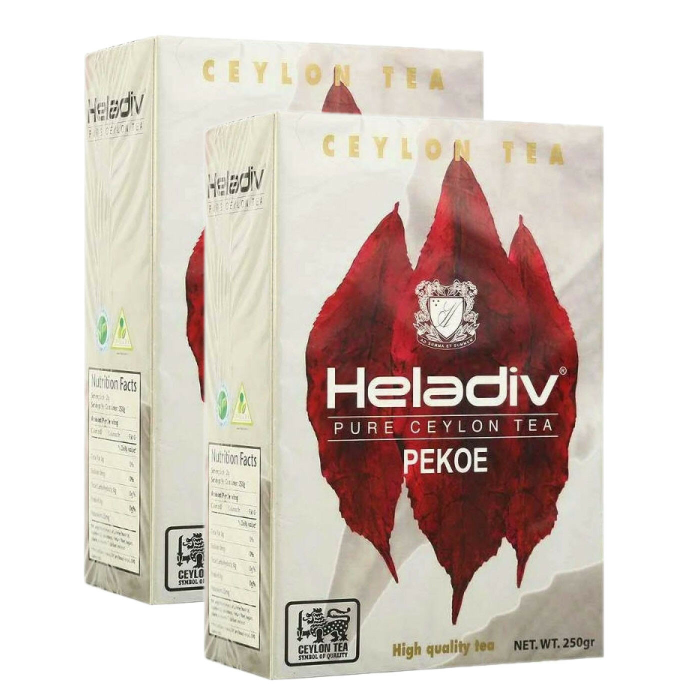 Чай Heladiv Pure Ceylon Tea PEKOE (Цейлонский чай, дизайн 3 листа), черный листовой, 2x250г