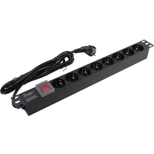 Exegate EX280844RUS Блок розеток ExeGate ServerPro PDU-19H805 Al-8S-EU3-SW, 19",1U,алюм, 8Schuko, евровилка, 3м