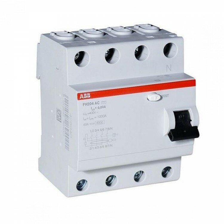 фото УЗО АВВ Выкл. диф. тока 4мод. FH204 AC-63A 100мА