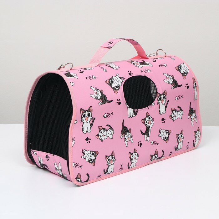 Пижон Сумка-переноска каркасная "Играющие котики", размер S, 37,5 х 17 х 22 см, розовая - фотография № 3