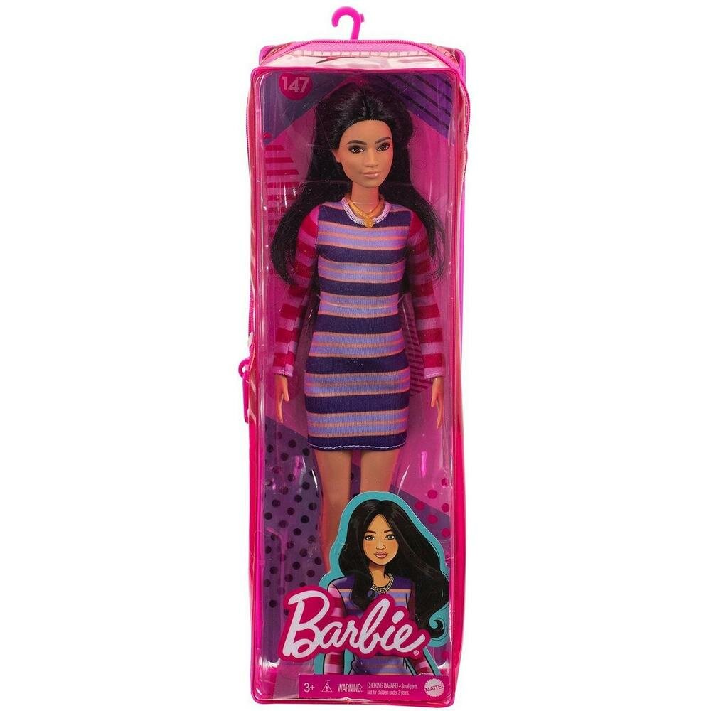 Кукла Mattel Barbie Игра с модой FBR37/GYB02 (брюнетка, полосатое платье)
