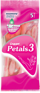 Фото LASER Petals 3 Бритва женская одноразовая безопасная для бикини, лица, ног, подмышек, станок для бритья с 3 лезвиями, с Алоэ и витамином Е, 5 шт.
