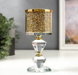 Подсвечник стекло на 1 свечу "Золотые камешки" ножка с кристаллами 16.5х7.5х7.5 см
