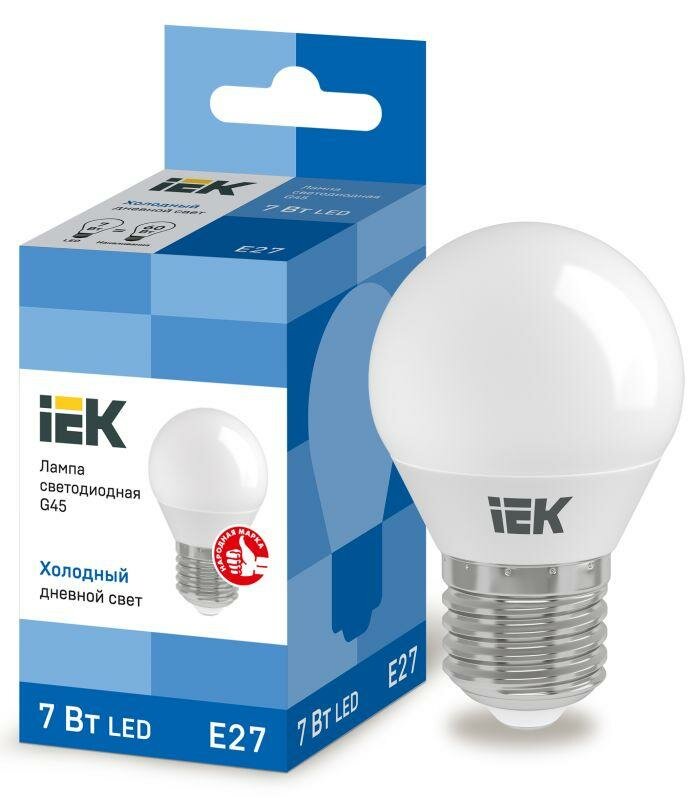Лампа светодиодная ECO G45 7Вт шар 6500К E27 230В | код LLE-G45-7-230-65-E27 | IEK (80шт.в упак.)