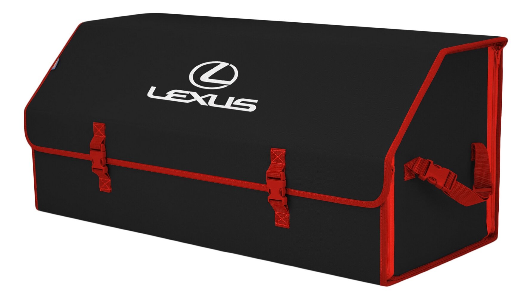 Органайзер-саквояж в багажник "Союз" (размер XXL). Цвет: черный с красной окантовкой и вышивкой Lexus (Лексус).