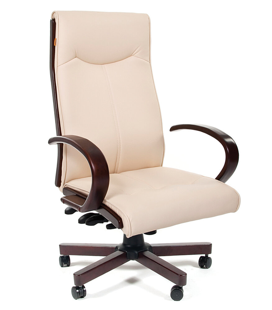Компьютерное кресло для руководителя Chairman 411 Бежевая ЭКО кожа с деревянными элементами