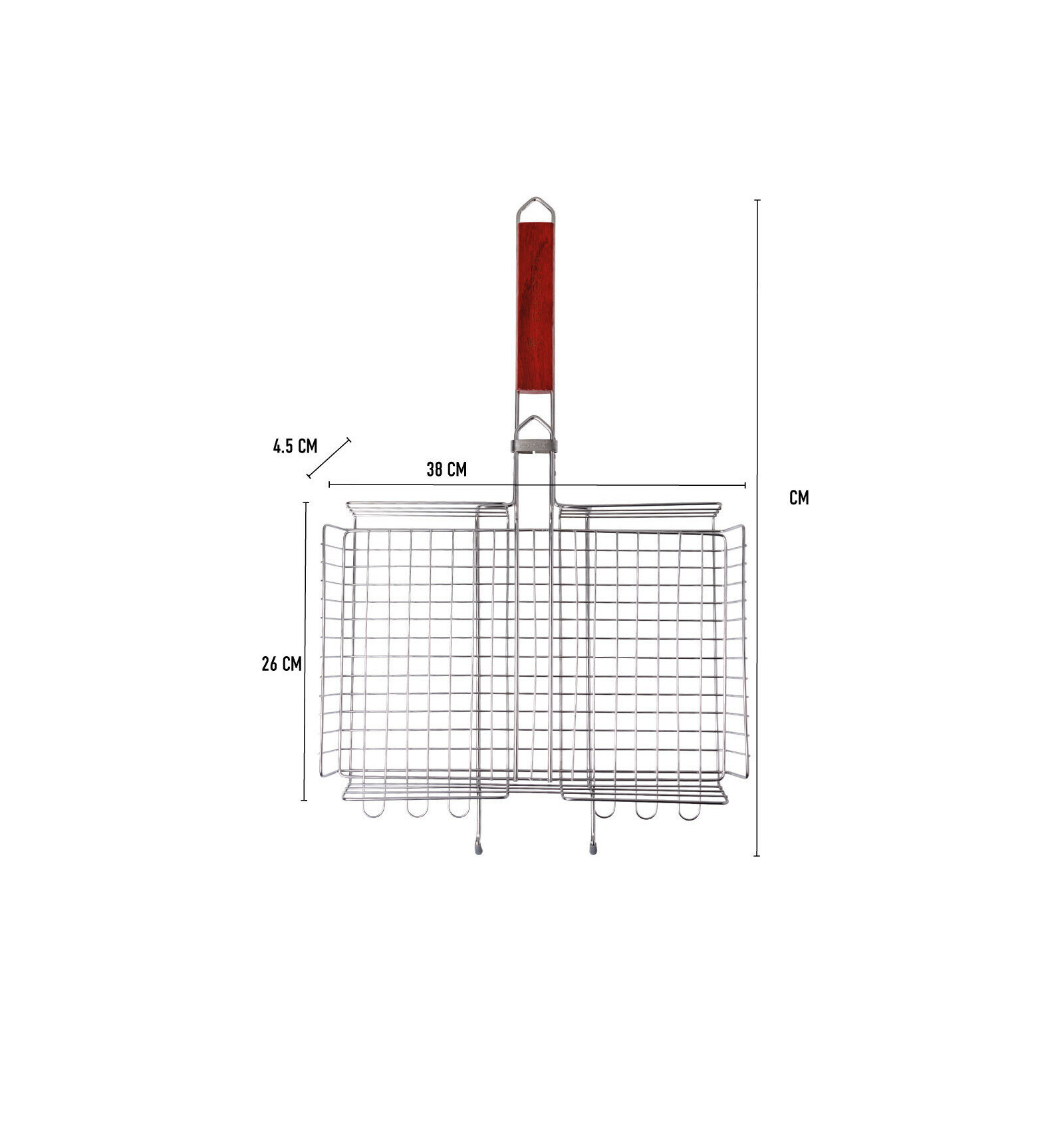 Решетка - гриль объемная большая из нержавеющей стали, FORESTER BQ-N03P 26x38см с ручками из красного дерева - фотография № 4