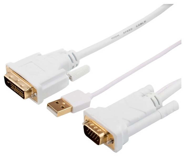 Atcom Кабель-переходник DVI-D Dual Link<->D-Sub Atcom AT9505 с доп. питанием USB белый (1.8м) (ret)