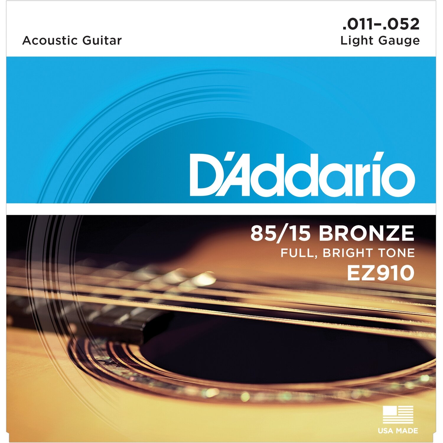 D'Addario EZ910 струны для акуст. гитары, бронза 85/15, Light 11-52