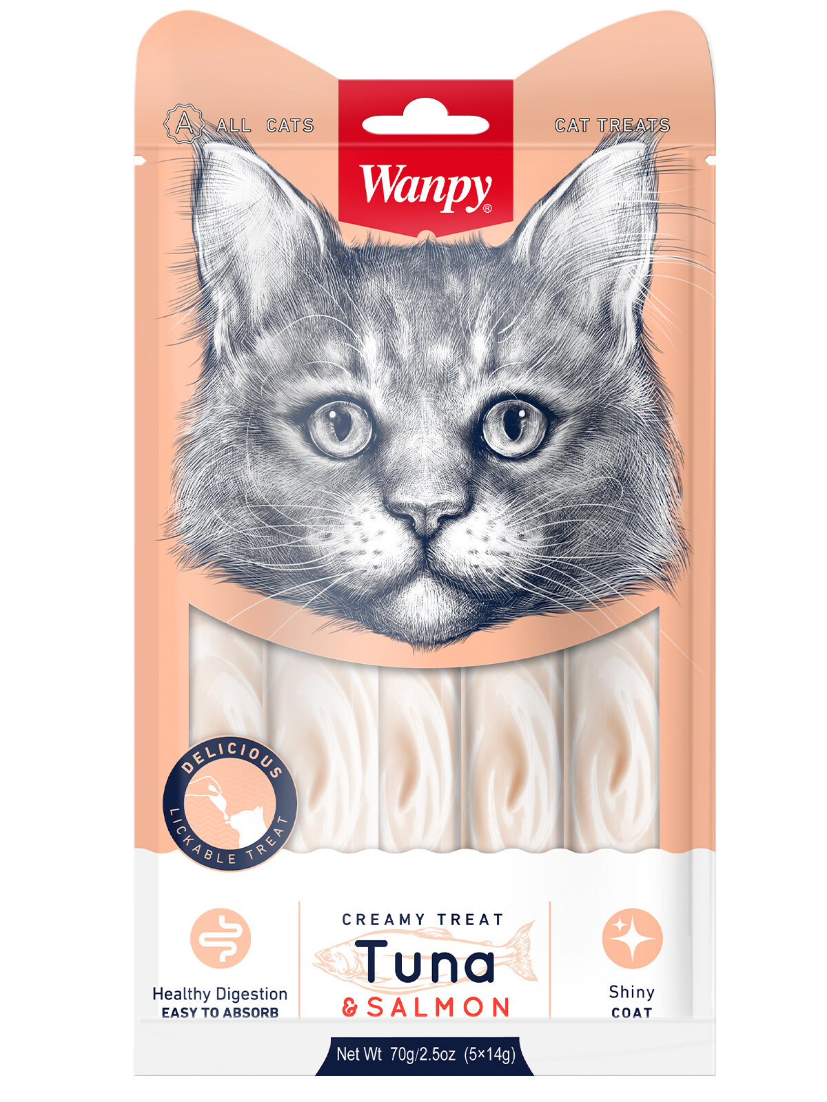 Лакомство для кошек Wanpy Cat, нежное пюре с тунцом и лососем 70 г