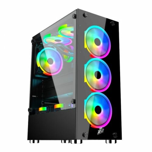 Корпус ATX 1STPLAYER FIRE DANCING V2-A V2-A-4R1 черный, без БП, с окном, 2*USB 2.0, USB 3.0, audio