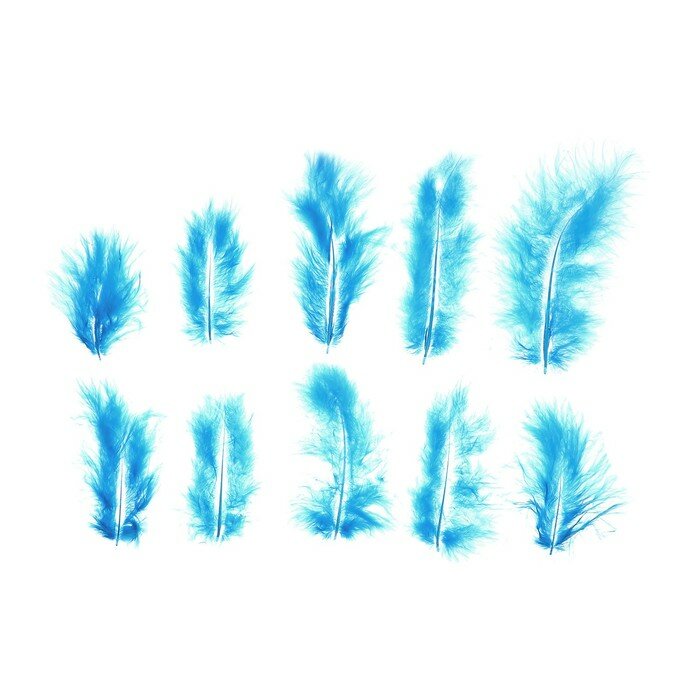 Набор перьев для декора 10 шт., размер 1 шт: 10 × 2 см, цвет голубой - фотография № 1