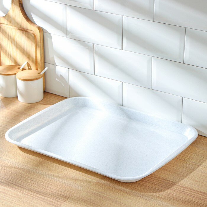 фото Поднос пластиковый, 47×36,5×2,3 см, прямоугольный, цвет мрамор