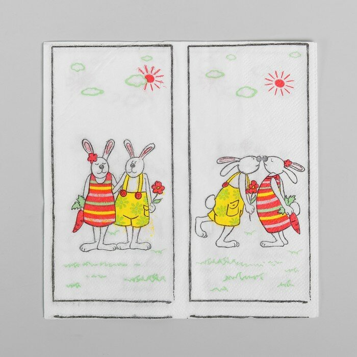 Салфетки бумажные «Пасхальные кролики», 33х33 см, набор 20 шт. - фотография № 1