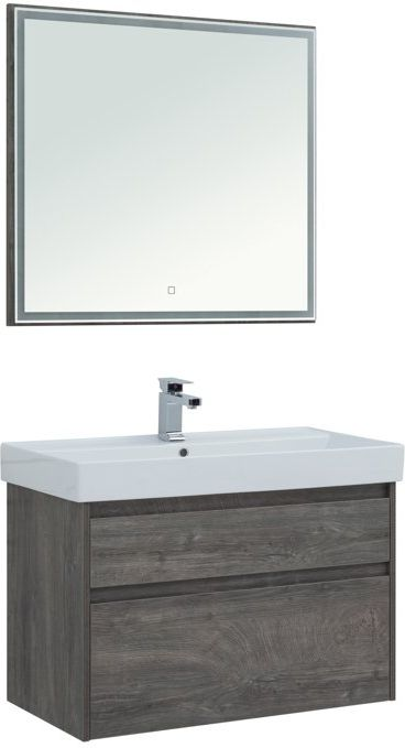 Мебель для ванной Aquanet Nova Lite 90 дуб рошелье (2 ящика) (тумба с раковиной + зеркало)