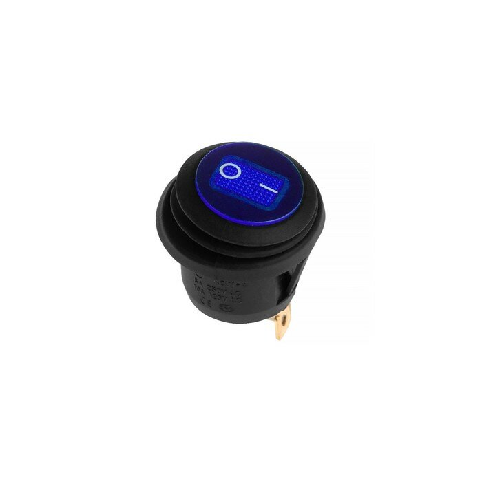 Переключатель влагозащищенный круглый синий с подсветкой, 250 В, 6 А, 3 контакта - фотография № 1