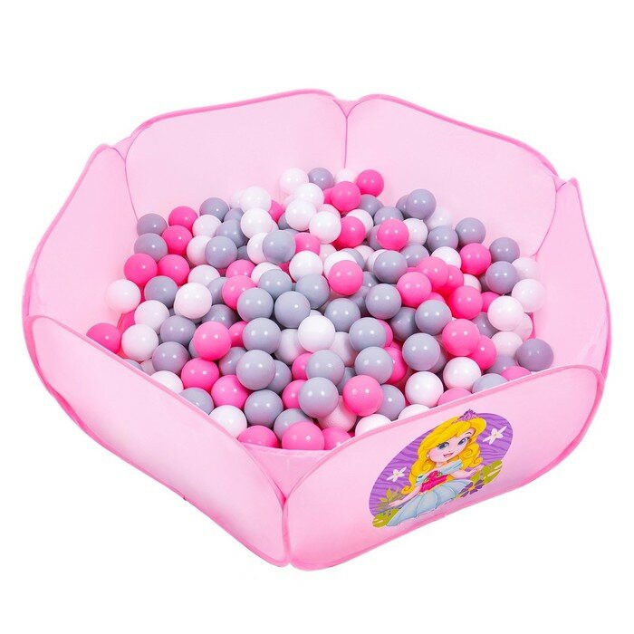 Шарики для сухого бассейна с рисунком, диаметр шара 7,5 см, набор 60 штук, цвет розовый, белый, серый - фотография № 1