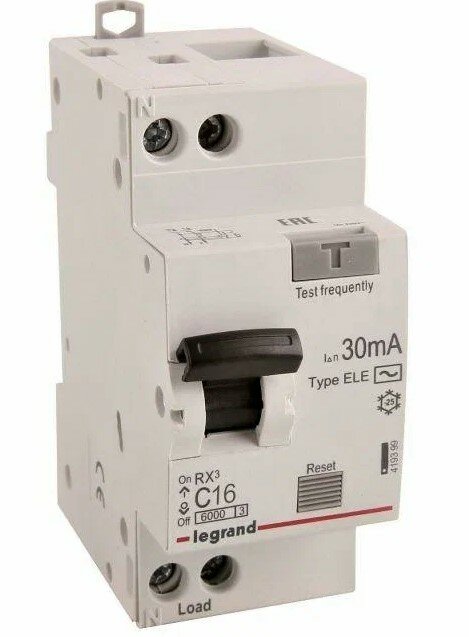 Автоматический выключатель дифференциального тока Legrand 16А RX3 30мА 6кА тип AC 419399