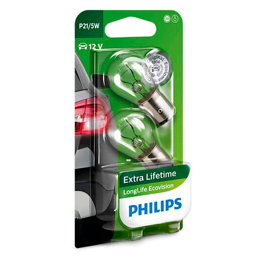 Лампа автомобильная накаливания Philips LongLife EcoVision 12499LLECOB2 P21/5W 5W BAY15d
